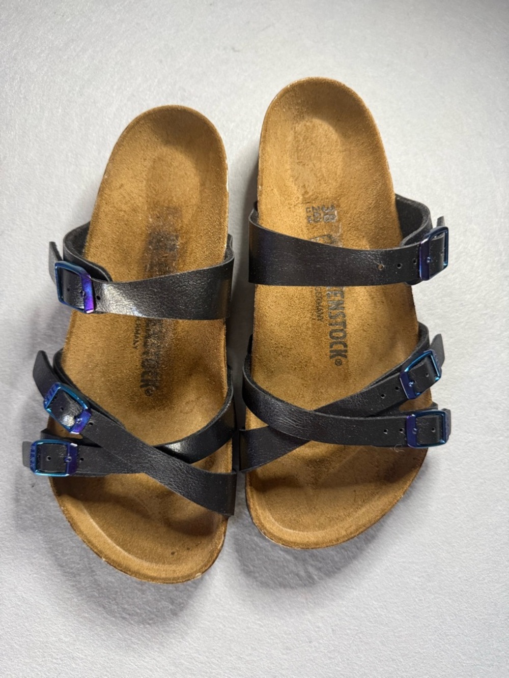Birkenstock Franca Sandals in Graceful Licorice with Iridescent Buckles 38